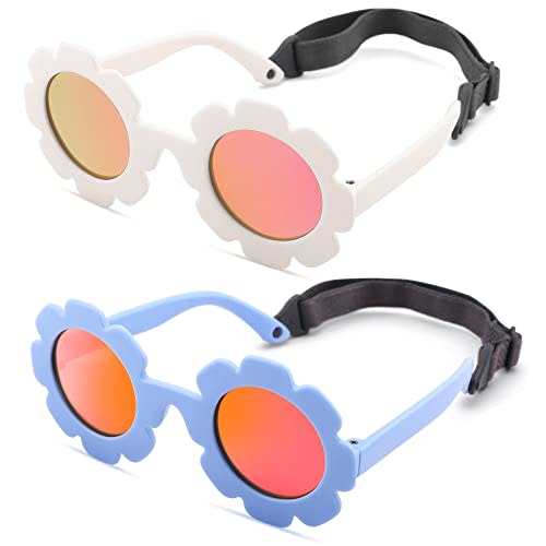 Hycredi Flexible Bendable Flower Baby Polarized Sunglasses with Strap for Newborn Infant Girls Age 0-24 Months