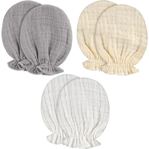 Muslin Baby Mittens Newborn Baby Muslin Mittens, Cotton 0-6 Months No Scratch Elastic Wrist Soft Breathable Gloves for Boys and Girls