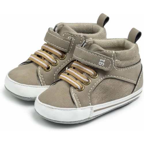 CENCIRILY Baby Boys Girls High Top Sneakers Soft Soles Anti Skid Infant Ankle Shoes Toddler Prewalker First Walking Crib Shoes - 12-18 Months Toddler - 01 Light Grey+strap