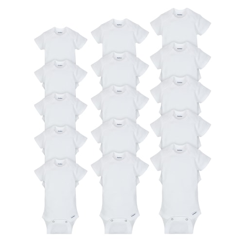 Gerber 15-Pack Cotton Gender Neutral Onesies Short Sleeve Bodysuits Grow-With-Me Bundle, for Baby Boy or Girl