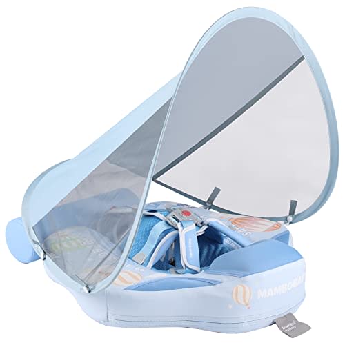 GENTEACO Newest Mambobaby Baby Swim Float with Canopy Non-Inflatable Infant Pool Float with Tail 3-24 Months Avoid Flip Solid Skin-Friendly Material for Toddler Boys Girls
