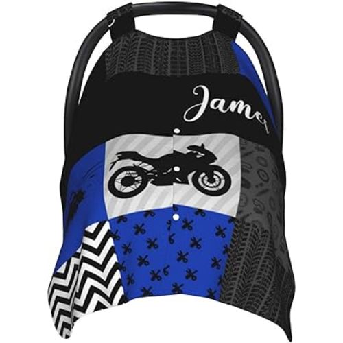 Personalized Baby Car Seat Canopy for Babies with Name, Custom Car Seat Covers for Boys, Infant Opening Minky Nursing Breastfeeding Stroller Cover Carseat Canopies for Newborn (Motocross Dirt Bike)
