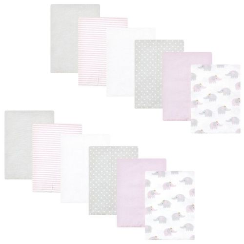 Hudson Baby Infant Girl Cotton Flannel Burp Cloths Bundle, Lilac Elephants, One Size
