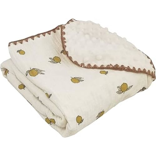 Baby Blanket Double Layer Cotton Muslin Thick Quilt Neutral 40x40Inch Soft Throw Blanket Fruit Pattern