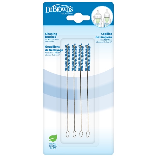 Dr. Brown's Natural Flow Reusable Baby Bottle Vent & Reservoir Cleaning Bristle Brush, Blue, 4 Pack