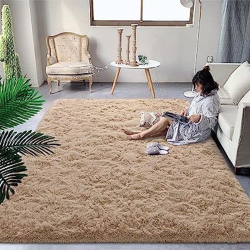 DweIke Fluffy Area Rug for Living Room Bedroom, 6x9 Beige Large Carpet for Rooms, Soft Shaggy Plush Rugs for Kids Girls Boys, Fuzzy Shag Indoor Floor Carpets for Home Dorm Decor Aesthetic