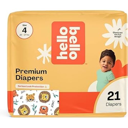 Hello Bello Diapers, Size 4 (22-37 lbs) Wild Cats, 21 Count of Premium Disposable Baby Diapers, Hypoallergenic with Soft, Cloth-Like Feel