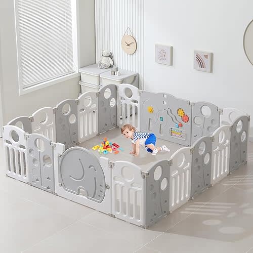 Baby Playpen,for Kids and Toddlers,Kids Activity Centre Safety Play Yard,Safety Gates for Indoor&Outdoor,Sturdy Baby Fence Area,Portable, Educational, and Safe Play Yard 18 Panels, White