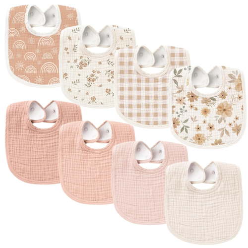 Muslin Baby Bibs 8 Pack Baby Bandana Drool Bibs Cotton for Unisex Boys and Girls, Soft Absorbent Set for Teething and Drooling