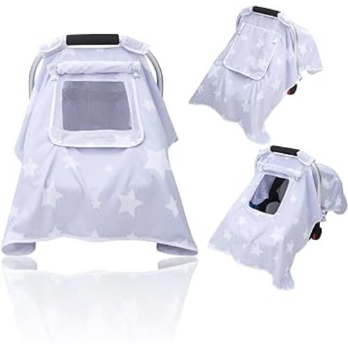 Carseat Covers Baby | Car Seat Cover Baby with Mesh Screen Window| Lightweight Infant Car Seat Cover Canopy for Boy Girls | Soft Velvet Fabric | Newborn Shower Gift | Ventilated Sun Shield Cover(Grey)