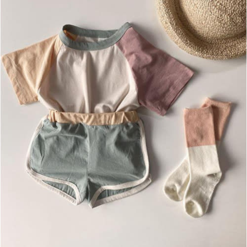 Color Block Short Sleeved T-shirt With Shorts – Teeny Mini Me