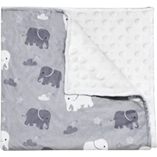 TANOFAR Minky Baby Blanket Super Soft Micro Fleece Blanket Boys Receiving Blanket with Dotted Backing Toddler Blanket, Grey Elephant, 30 x 40 Inch