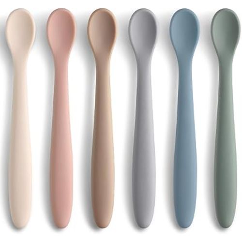 6 Piece Silicone Baby Feeding Spoons, First Stage Infant Soft-Tip Easy on Gums, Utensils Supplies, Training Spoon Self-feeding, Dishwasher & Boil-proof - Morandi