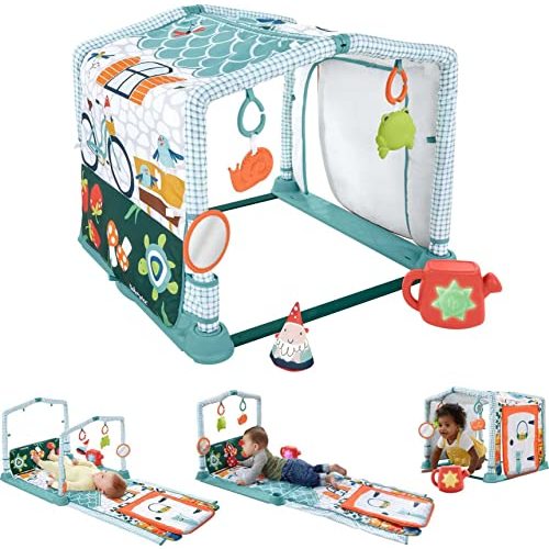 Fisher-Price Baby Playmat 3-in-1 Crawl & Play Activity Gym, Cottage Theme with Tunnel & Developmental Toys for Newborns 0+ Months
