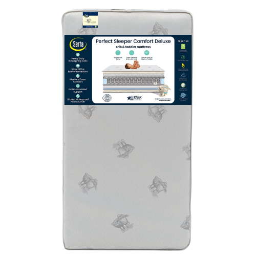Serta Perfect Sleeper Comfort Deluxe 2- Stage Crib and Toddler Mattress - 220 Inerlocking Coils - GREENGUARD Gold Certified - CertiPUR-US - Made in USA- Lifetime Warranty