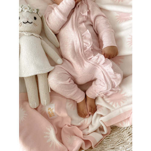 Frill Zip Romper | Baby Pink Marle Waffle – Little and Fern