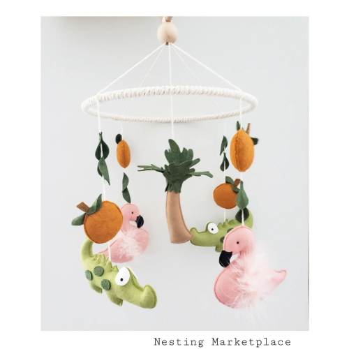 Baby Crib Mobile - nursery crib mobile - florida nursery decor - Flamingos baby mobile- Flamingo  and alligators Mobile- lemons nursery deco