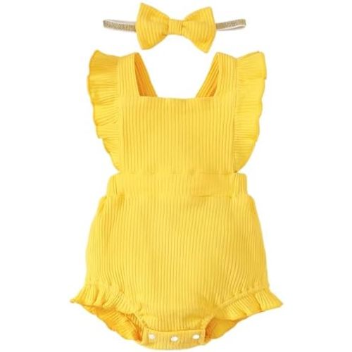 Fullfamous Baby Girl Ruffled Jumpsuit and Headband Set