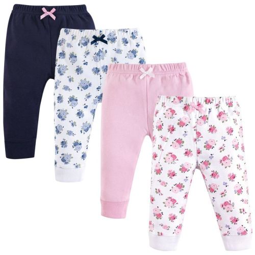 Luvable Friends Baby and Toddler Girl Cotton Pants 4pk, Floral, 0-3 Months