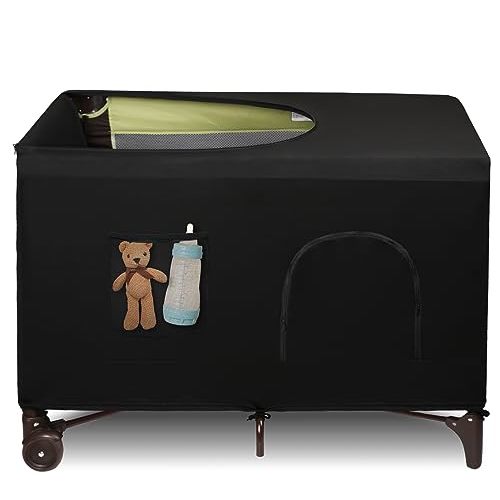 Dofilachy Blackout Cover for Pack N Play - Crib Blackout Cover Tent - Canopy Cover - Breathable Travel Crib Tent - Portable Stretchy Blackout Tent(Pocket)