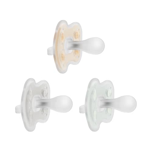 Dr. Brown's Advantage One-Piece Silicone Baby Pacifier, Fully Symmetrical Soother, Ecru/Gray/Green, 0-6m, BPA Free, 3 Pack