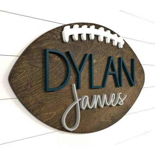 Football Name Sign | 18-36" Diameter | Round Sign | Child Baby Name | Football Nursery | Baby Gift | 3D | Shower Gift | Nursery Wall Decor