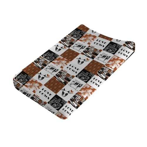 Boho Cows Changing Pad Covers Funny Cows Lover Gift Diaper Changing Pad Cover Sheets for Boys Girls Ultra Soft Breathable Stretch Fitted Baby Changing Pad Covers 32''x16'' Brown