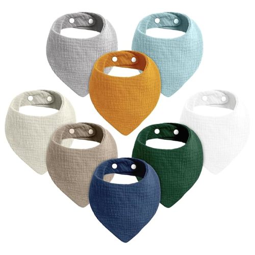 Cherub Muslin Bibs for Boys 8 Pack, 100% Cotton Baby Bibs for Drooling and Teething, Absorbent Baby Boy Bibs, Soft Muslin Bandana Drool Bibs for Baby Boy - Multicolored-12