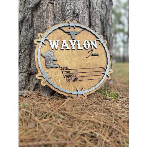 Rustic Western Baby Birth Stat Sign Personalized Wooden Name Announcement Plaque Cowboy Nursery Decor Baby Shower Gift Keepsake