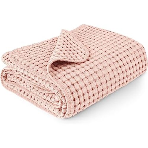 Konssy Waffle Baby Blanket - Soft & Cozy Nursery Swaddle Blanket, Lightweight Toddler Throw for Boys & Girls, Ideal for Wrapping(Pink)