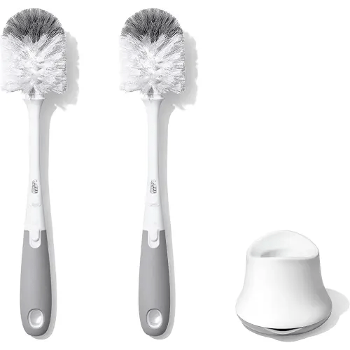 OXO Tot Bottle Brush with Nipple Cleaner and Stand – Gray, 2-Pack