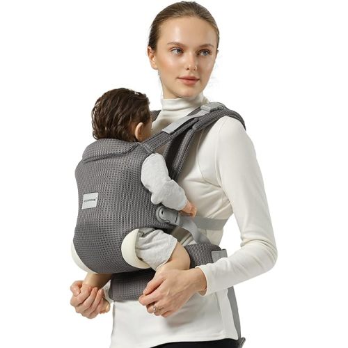Baby Carrier Newborn to Toddler, Easy Adjustable Toddler Carrier for 7-30lbs, Baby Holder Newborn Wrap Carrier, Breathable Mesh Fabric Infant Kangaroo Carrier with Lumbar Support, Grey