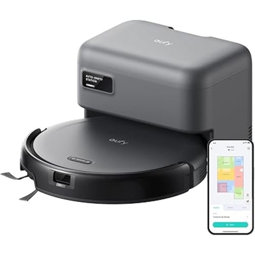 eufy Robot Vacuum C10 with Self Emptying, 8 Weeks Hands Free, Advanced Smart Mapping with LiDAR Navigation, 2.85-Inch Slim Design, Powerful Suction, Edge Expansion Brush for Pet Hair