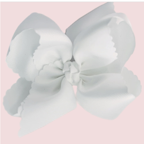 White Scallop Edge Grosgrain Bow headband