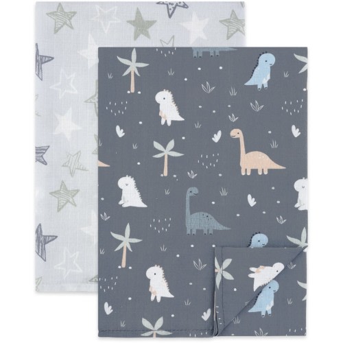 Little Haven Muslin Wraps 2 Pack - Blue Dino/Stars