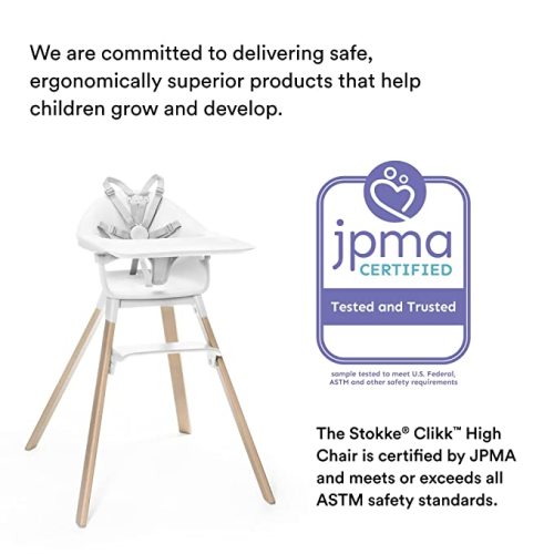 Stokke Clikk High Chair, White - All-in-One High Chair with Tray + Harness - Light, Durable & Travel Friendly - Ergonomic with Adjustable Features - Best for 6-36 Months or Up to 33 lbs