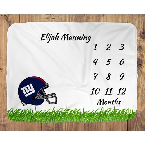 Football Helmet Baby Milestone Blanket Boy, First Year Monthly Growth Tracker, NY Giants Cowboys Sports Team Month Keepsake Baby Shower Gift