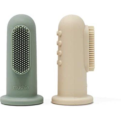 mushie Baby Finger Toothbrush (Cambridge Blue/Shifting Sand) 2-Pack
