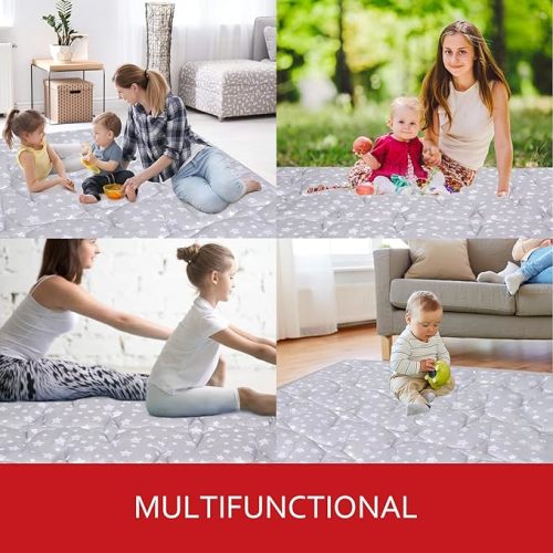 Baby Play Mat 50" X 50" Fit for TODALE and LIAMST Baby Playpen, One-Piece Crawling Mat Non Slip Cushioned Baby Mat for Floor 50x50 Inches, Baby Playmat Floor Mat for Babies, Toddlers - Grey with star quilting