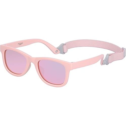 COCOSAND Baby Sunglasses with Strap Polarized Flexible Square UV400 for Infant Toddler Boys Girls Age 0-24 Months