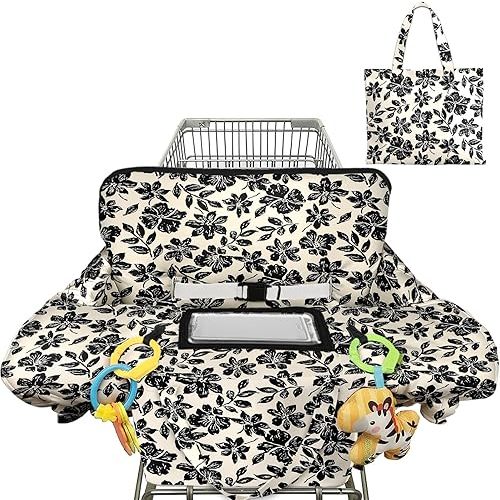Shopping Cart Cover for Baby 2-in-1 High Chair Cover with Safety Harness Multifunctional Black Flowers Cart Covers for Babies Soft Padded Grocery Cart Cover for Baby Boy Girl