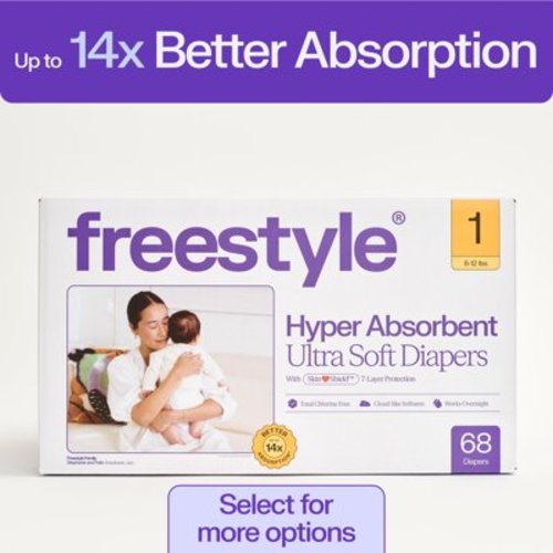 Freestyle Hyper Absorbent Ultra Soft Baby Diapers, Size 1, 68 Count (Select for More)