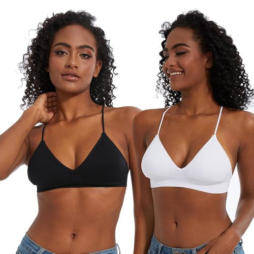 Seamless Bra for Women Low Back Bralette Wirefree Spaghetti Bra with Padded Removeable