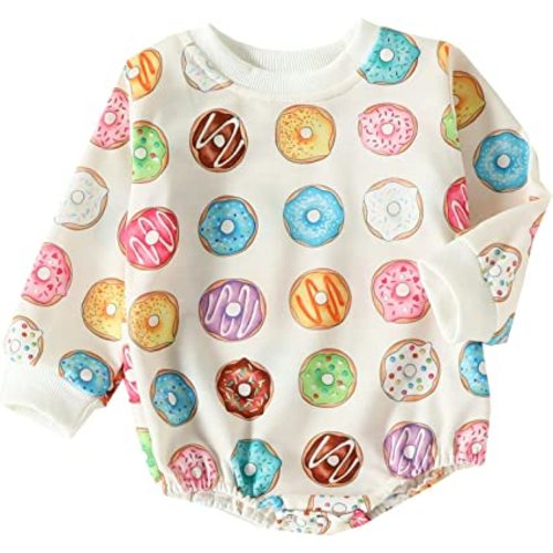 Kayotuas Baby Girl Crewneck Sweatshirt Romper Oversized Long Sleeve Flower Printing Bodysuit Cute Fall Clothes