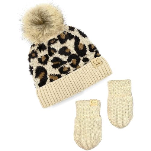 Funky Junque Infant Pom Pom Beanie Matching Fleece Lined Soft Mittens Set for Baby Newborn Boy Girl