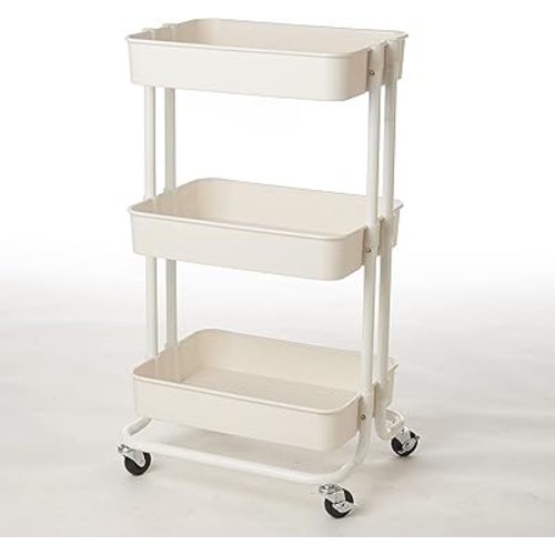 Urban Lifestyle Plastic 3 Tier Rolling Storage Cart, White