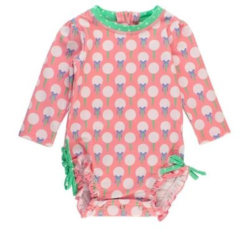 RuffleButts Baby/Toddler Girls UPF50+ Long Sleeve One Piece Rash Guard