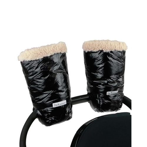 7AM Enfant Stroller Warmmuffs - Adjustable Sizing Stroller Mittens for Cold Weather, Water Repellent, Cozy & Warm Stroller Gloves Hand Muffs for Parents | (One Size) Winter Stroller Accessories - Black Polar