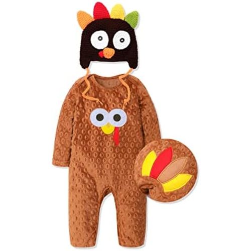 Baby Boy Thanksgiving Clothes First Turkey 2PCS Outfit Set (Overalls Romper + Hat) 0-12 Months