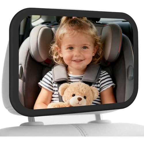 Baby Car Mirror, Shatterproof & Easy Assembled Crash Tested, 360° Rotation, Safety Car Seat Mirror for Rear Facing Infant with Wide Crystal Clear View